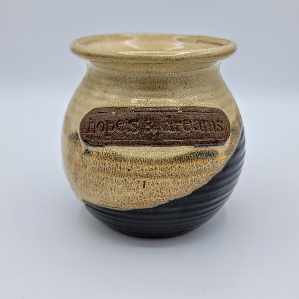 Nantucket Pottery Hopes & Dreams Canister Jar – Brown & Black Glaze Y2K Vintage